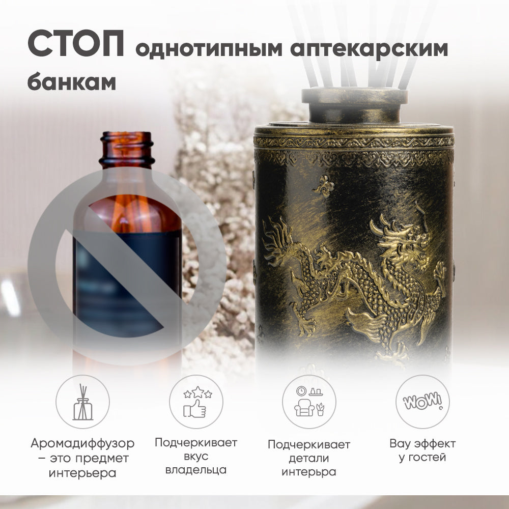 Набор «Шум Бангкока» — диффузор Дракон (состаренное золото) + текстильный спрей