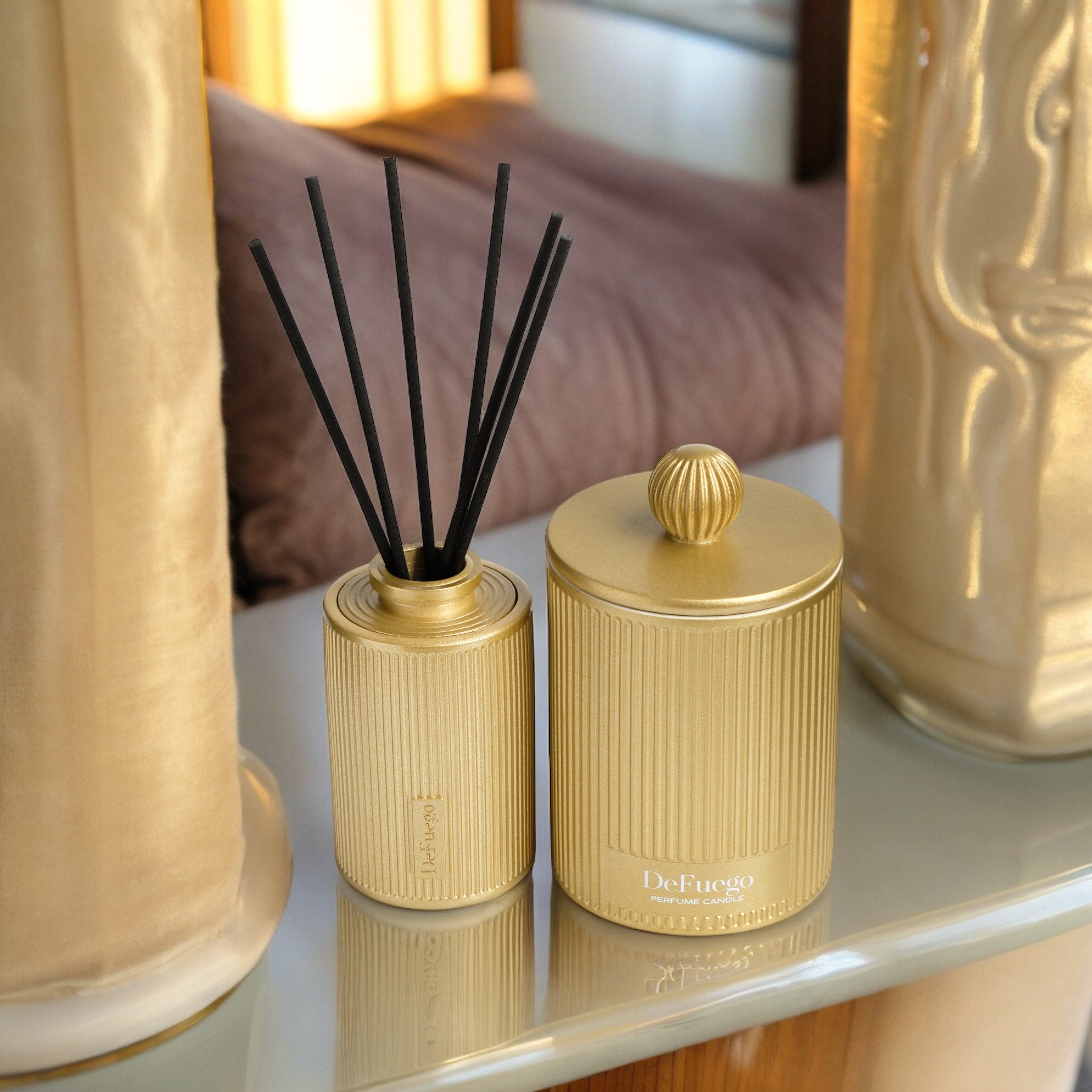 Ароматическая свеча "Цветущий кашмир" DeFuego Греция золото, 200 мл