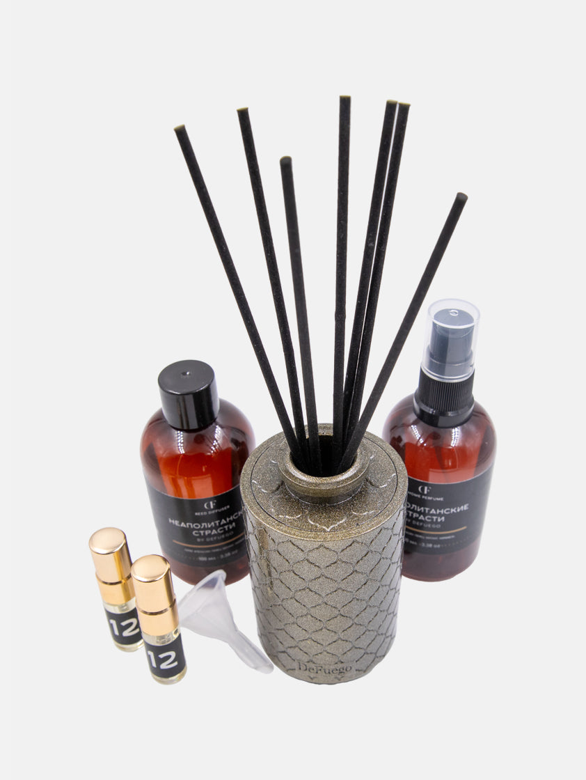 Набор «Перуанский Саботаж» — диффузор Восток (античное золото) + текстильный спрей