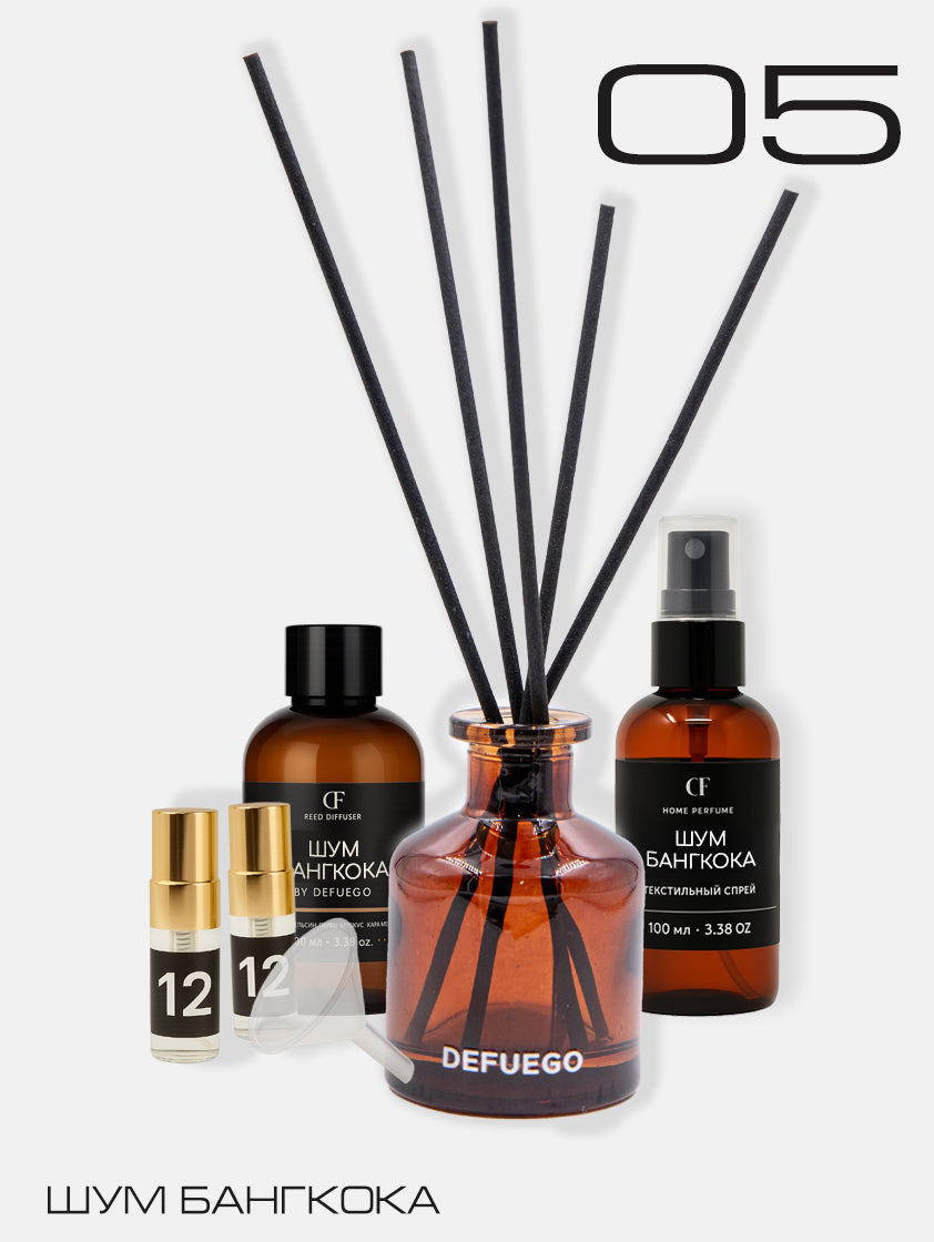 Набор «Шум Бангкока»  — диффузор премиум стекло (коричневый) + текстильный спрей