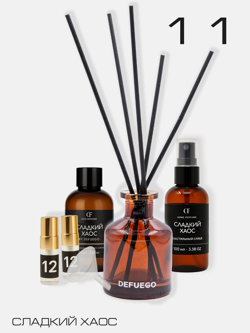 Набор «Сладкий Хаос»  — диффузор премиум стекло (коричневый) + текстильный спрей