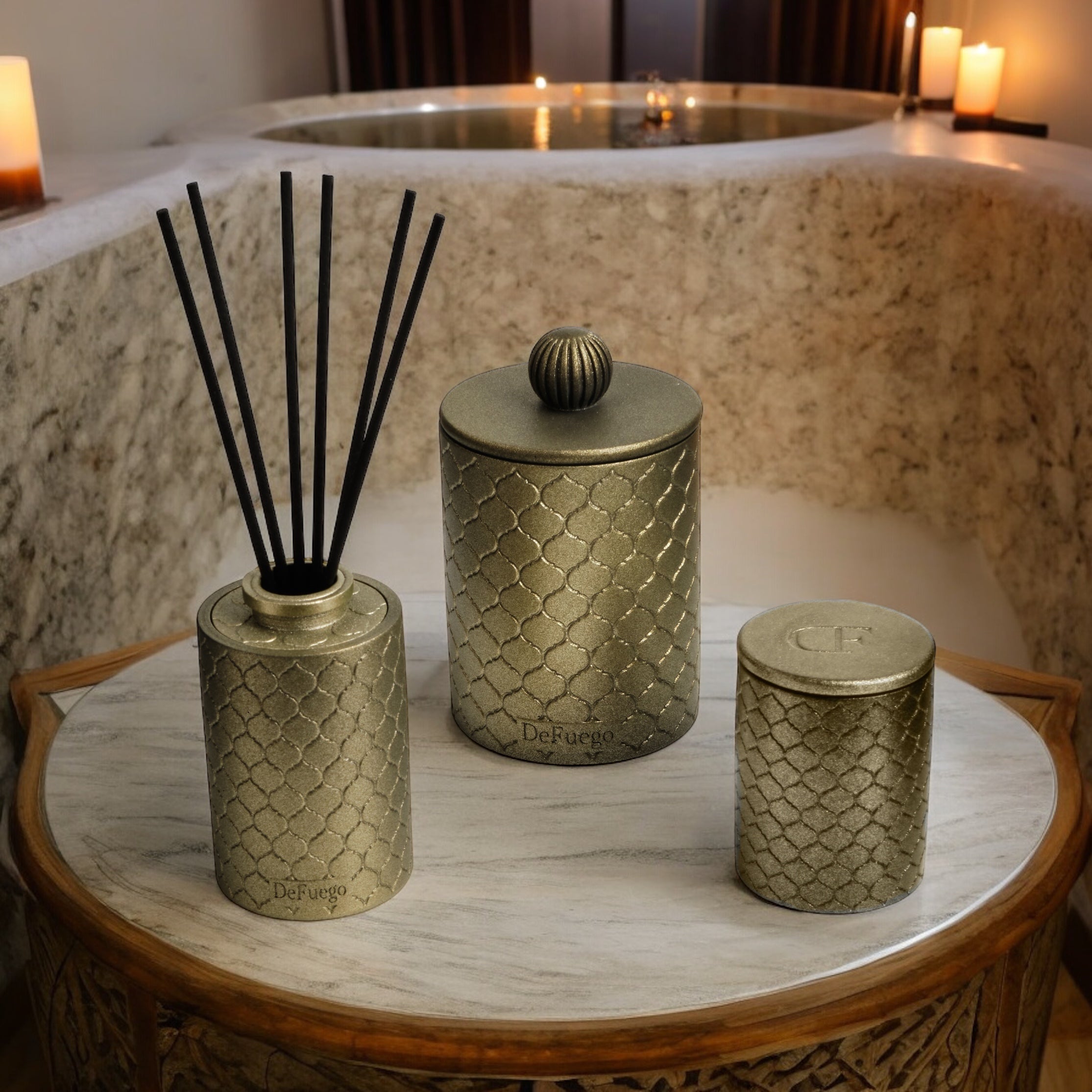 Ароматическая свеча "Неаполитанские страсти" DeFuego Восток ант.золото, 200 мл