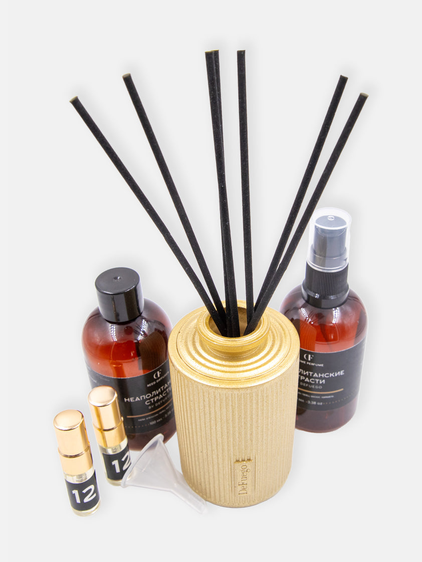 Набор «Сладкий Хаос» — диффузор Греция (золото) + текстильный спрей